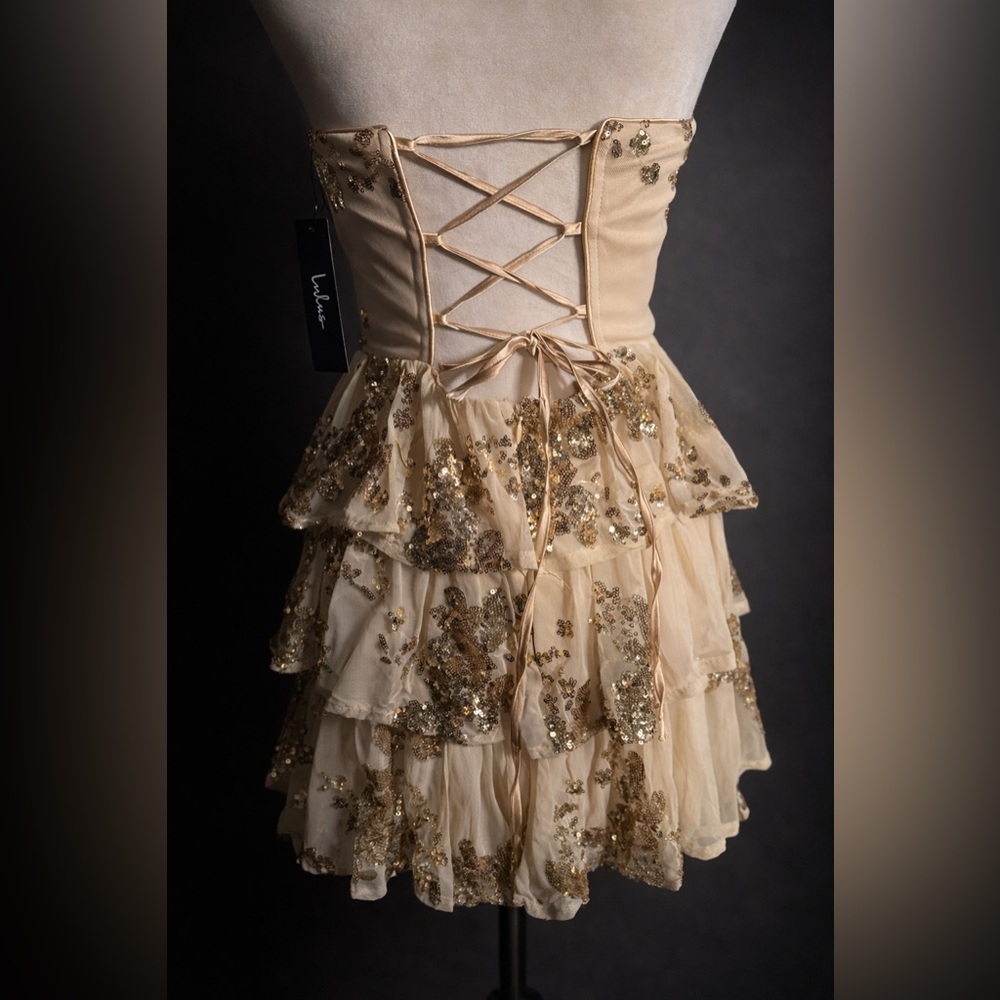 Function & Fringe Edit | Sequin Strapless Corset Mini Dress Lace-Up Back - Picture 4 of 4